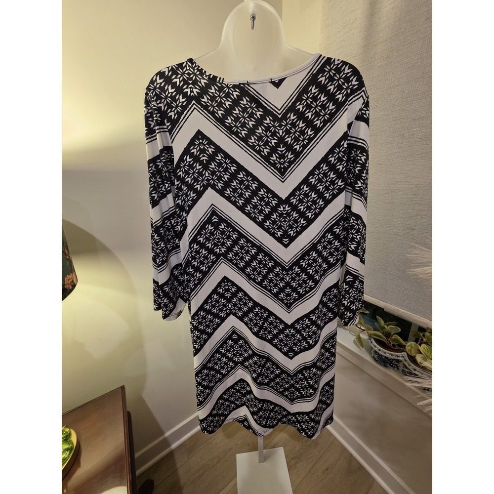 Womens Black White 3/4 Sleeve Chevron Print Stretch Dress 18W Boho Career Casual - Picture 8 of 16